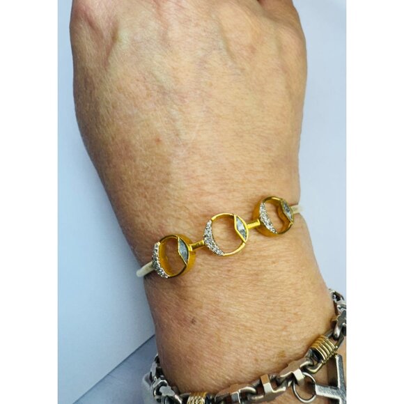 Cove Gold Over Sterling Silver 925 Open Cuff Bangle Bracelet, CZ & Glass, 6.5", - Picture 9 of 13